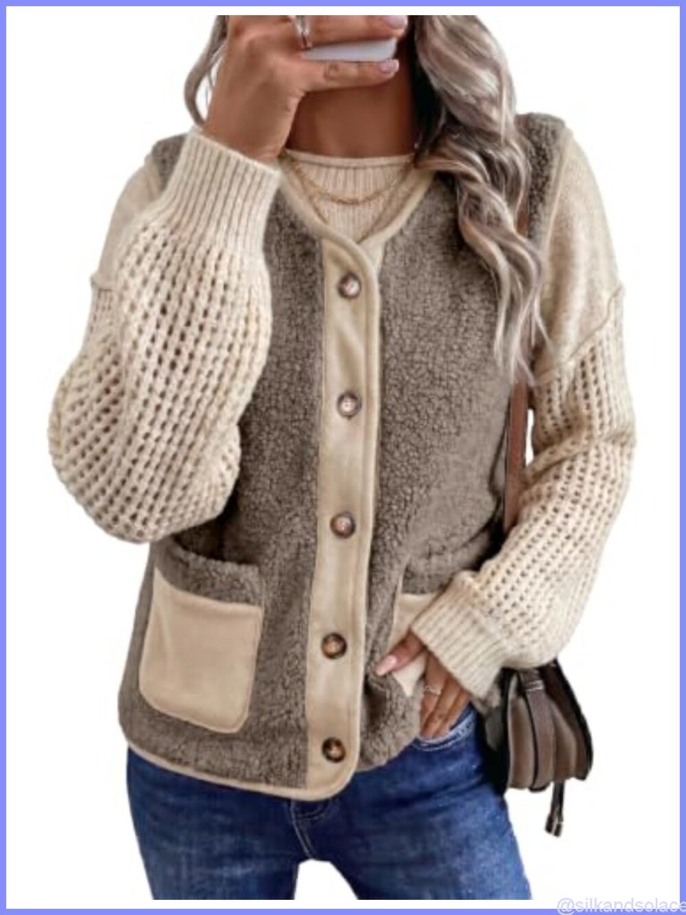Women's Sherpa Fleece Vest Sleeveless Button-Up Colorblock